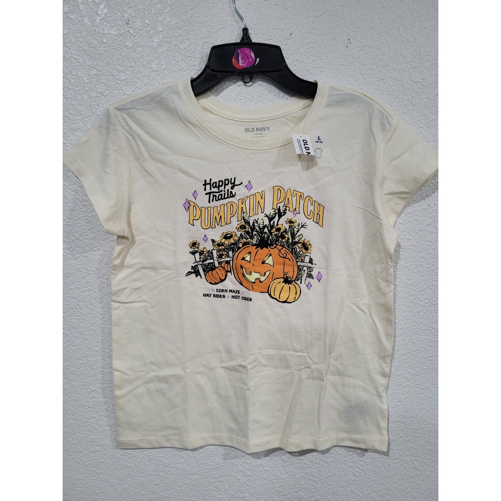 Old Navy Girls Large 10-12 Pumpkin Patch Graphic Tee Fall Halloween Shirt #10